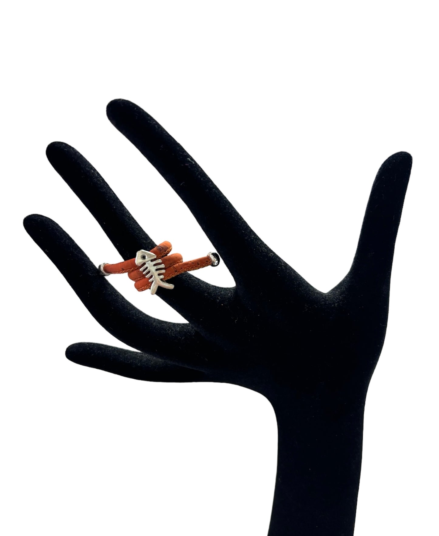 Bague en liège Poisson orange porté réglable