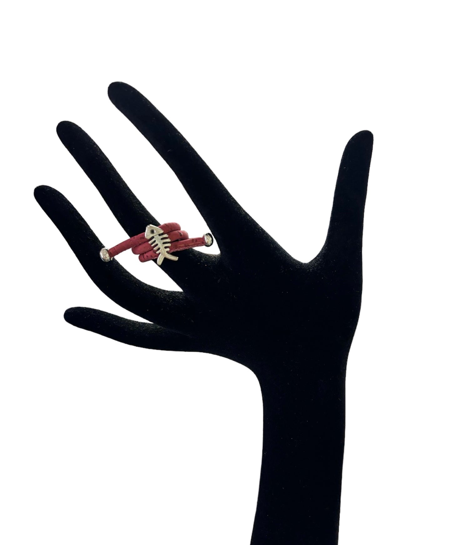 Bague en liège Poisson rose porté réglable