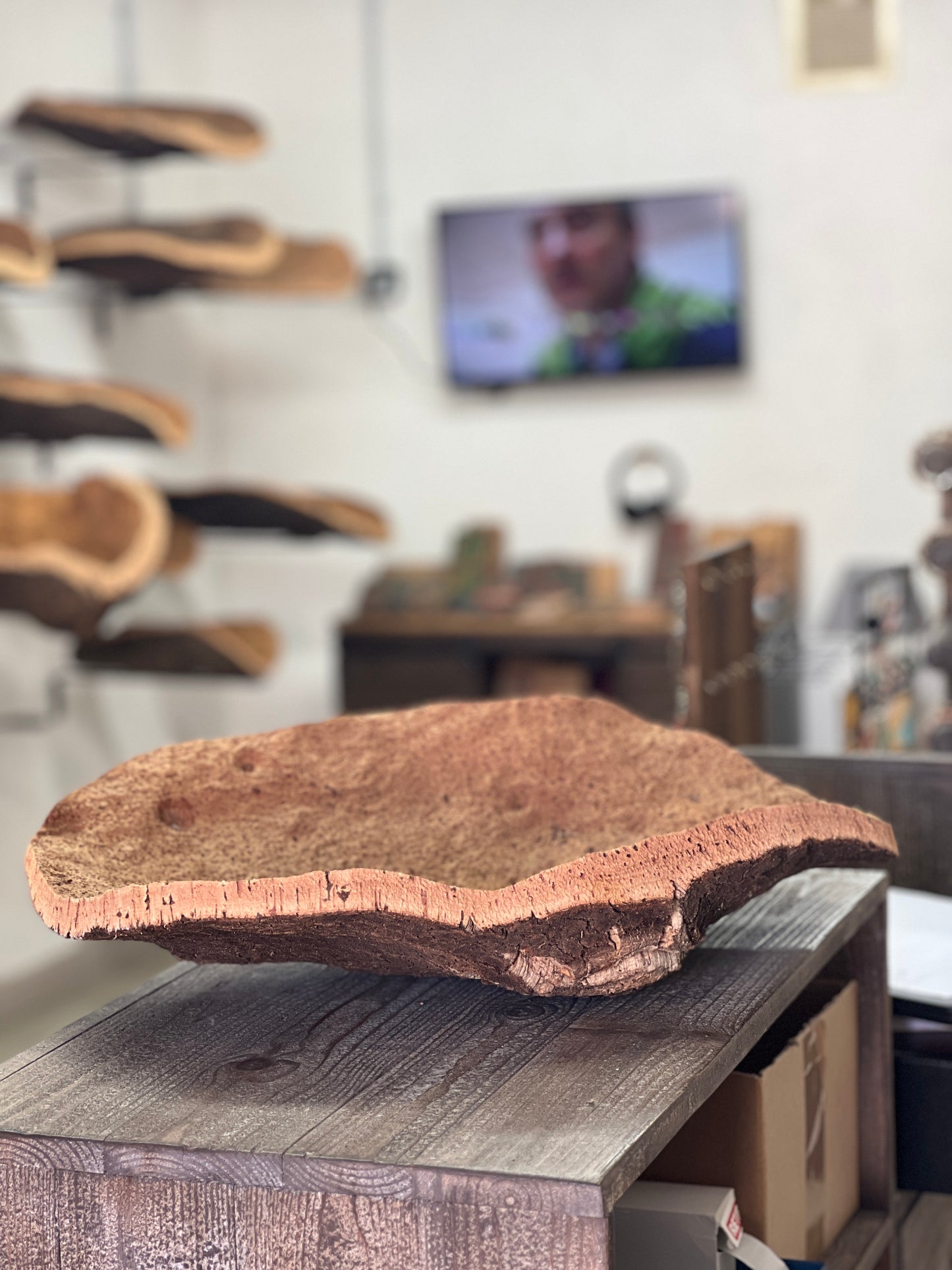 Fabriquées à la main en utilisant du liège prélevé localement dans les forêts corses, ces coupes sont taillées au couteau pour obtenir des formes et des textures uniques. Elles peuvent être utilisées comme des milieux de table pour contenir des fruits ou comme des corbeilles pour contenir d'autres objets.
