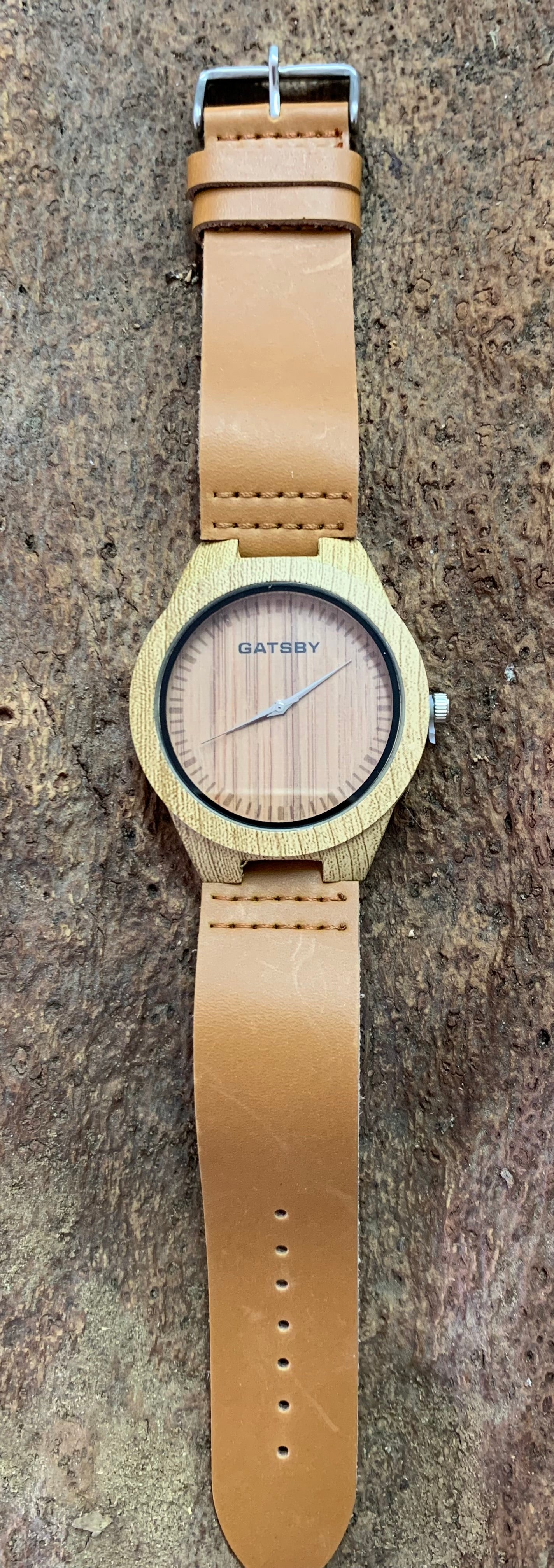 Montre grande gatsby liège cadran naturel intérieur marron