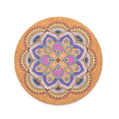Dessous de plat en liège rond Mosaïque Cyan couleur multiples