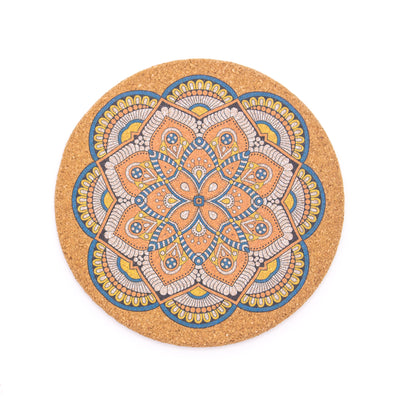 Dessous de plat en liège rond Mosaïque rouille couleur jaune