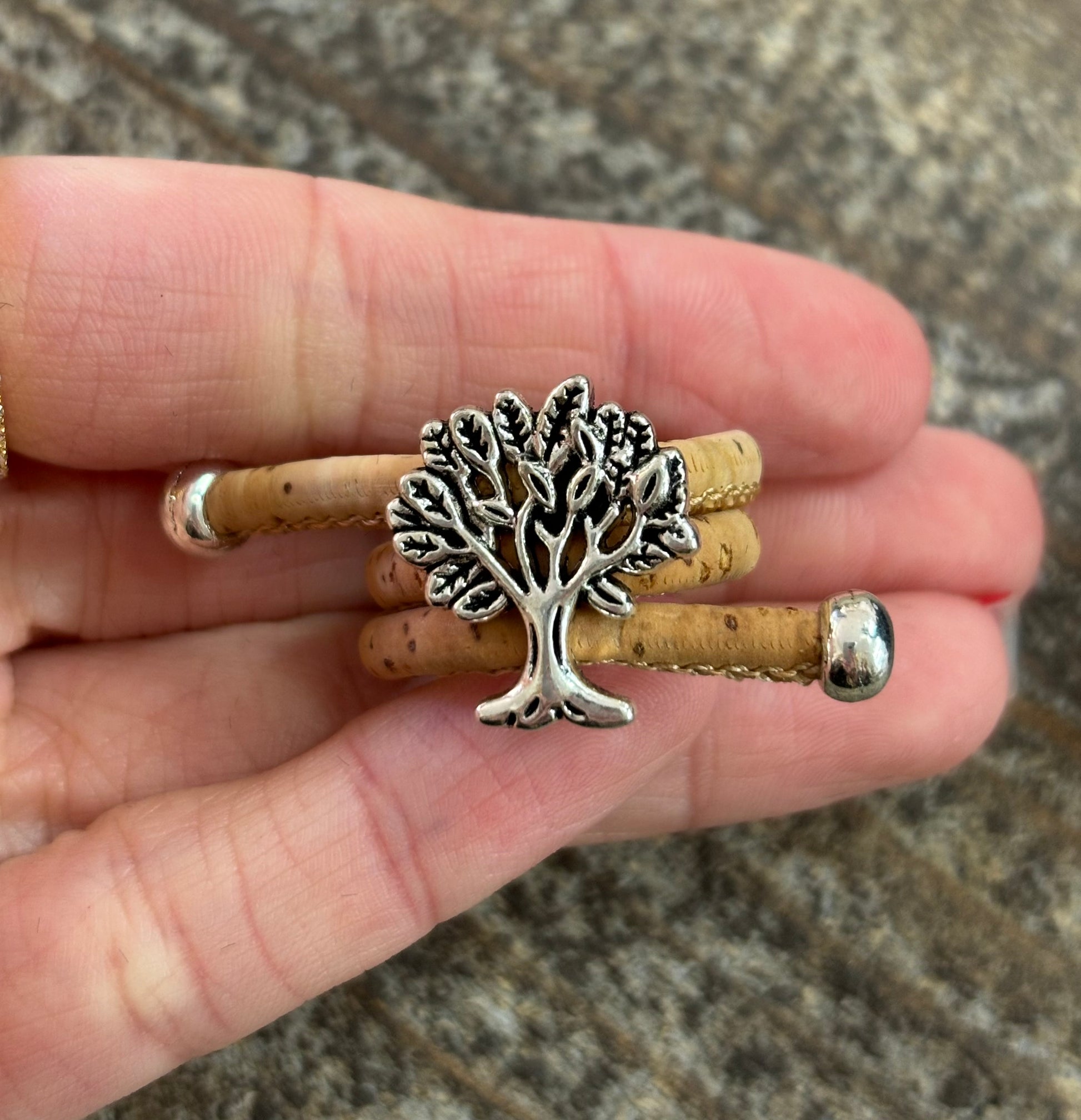 Bague en liège Arbre de Vie en argent réglable