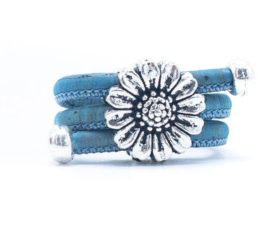 Bague marguerite en liège bleu clair