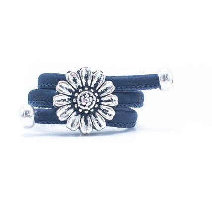 Bague marguerite en liège bleu foncé