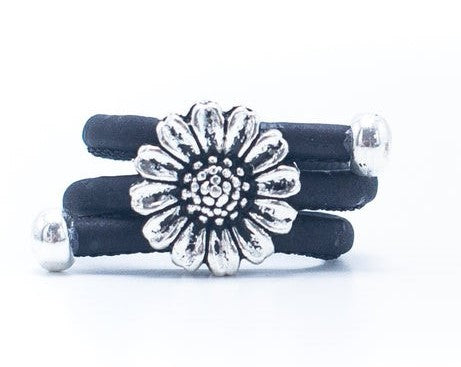 Bague marguerite en liège noir