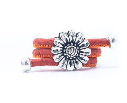 Bague marguerite en liège orange