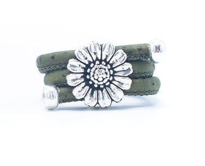 Bague marguerite en liège vert