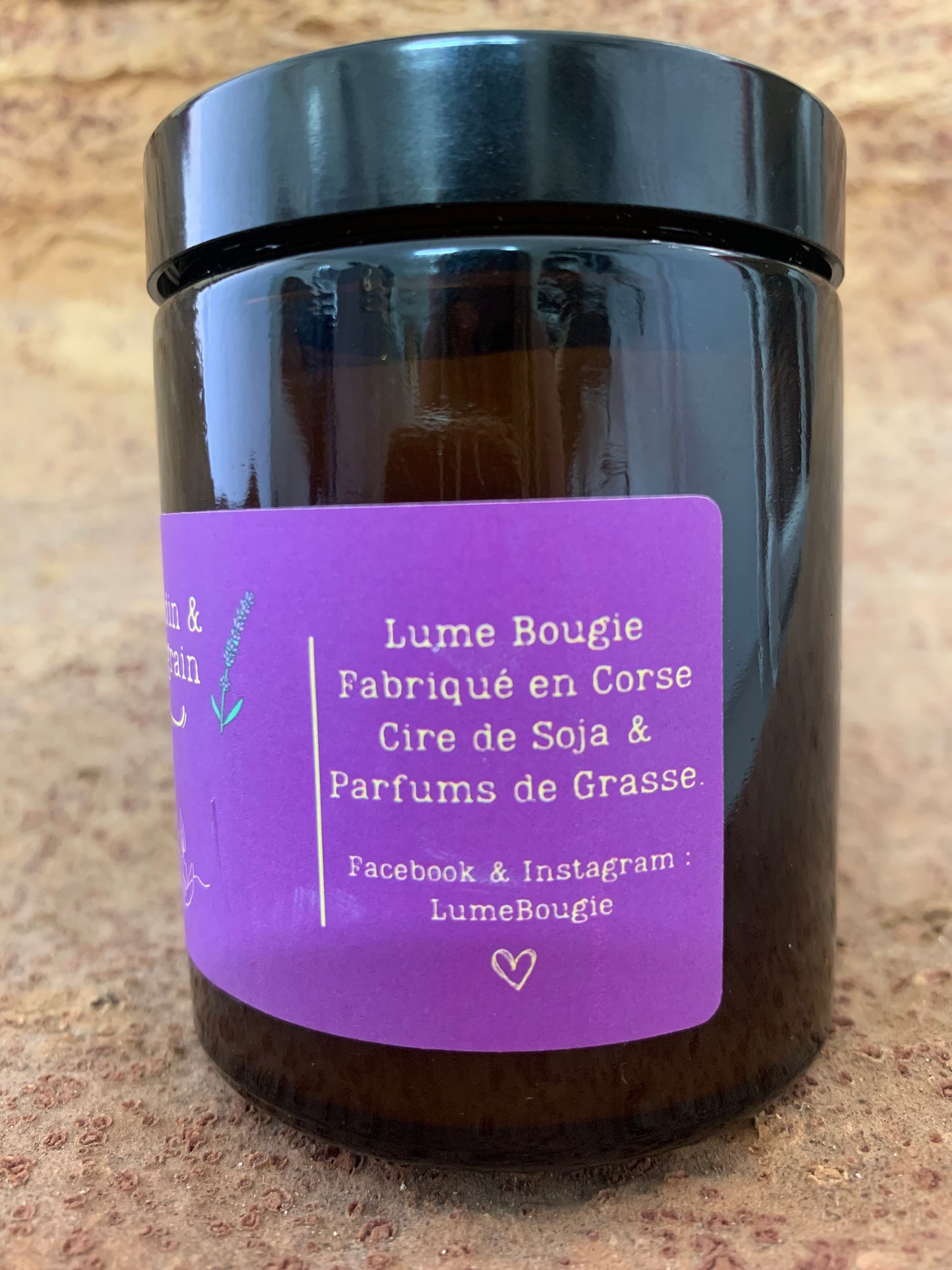 Lume Bougie Petite Bougie, fabriqué en Corse, Cire de soja et parfums de Grasse Lavandin et petit Grain