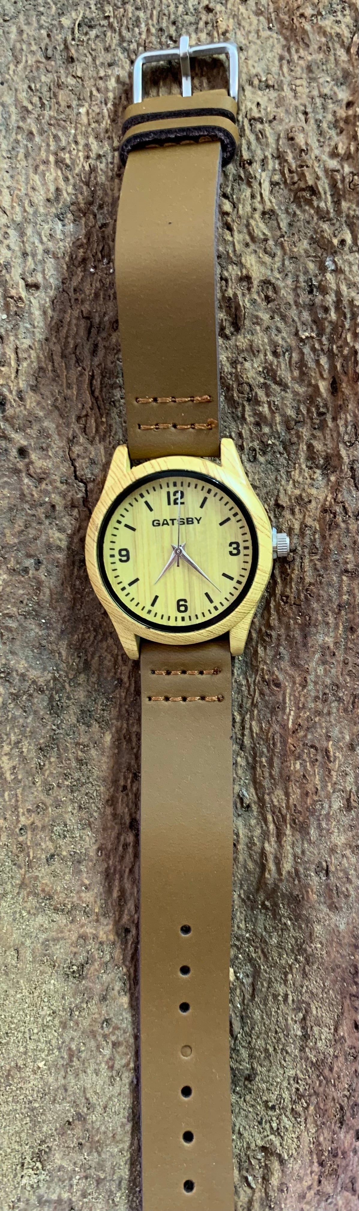 Montre liège petite gatsby chiffre bracelet clair cadran naturel intérieur jaune