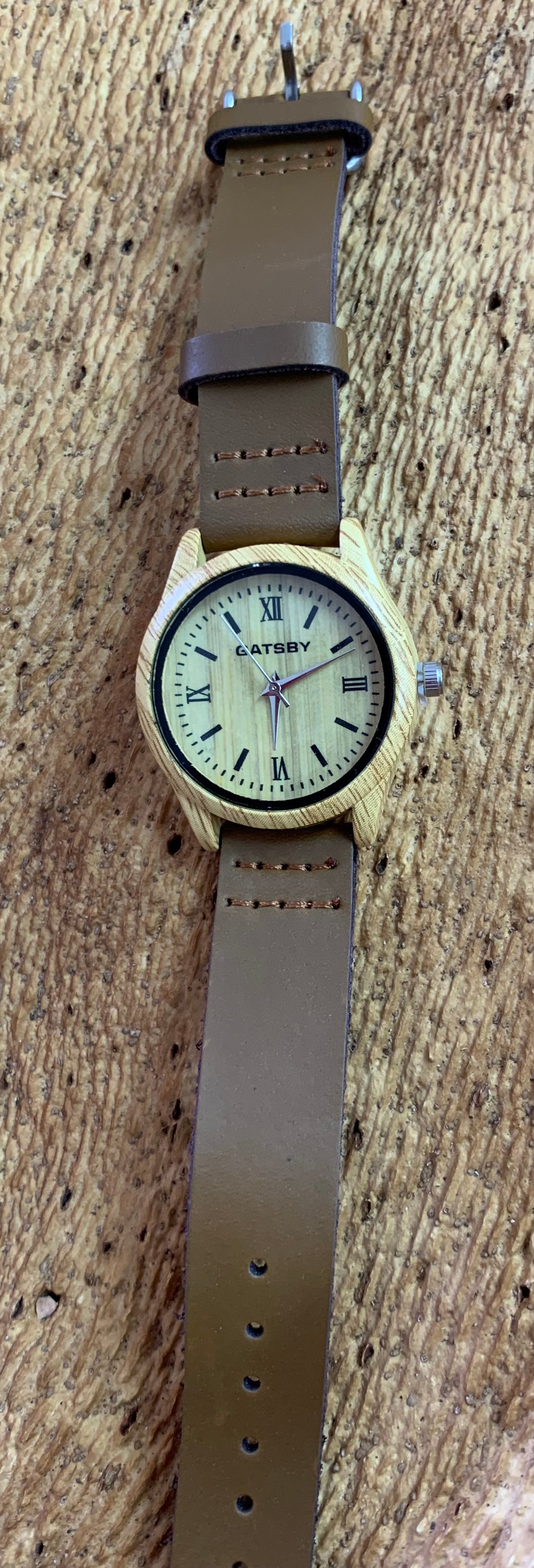 Montre liège petite gatsby chiffre romain cadran naturel intérieur jaune