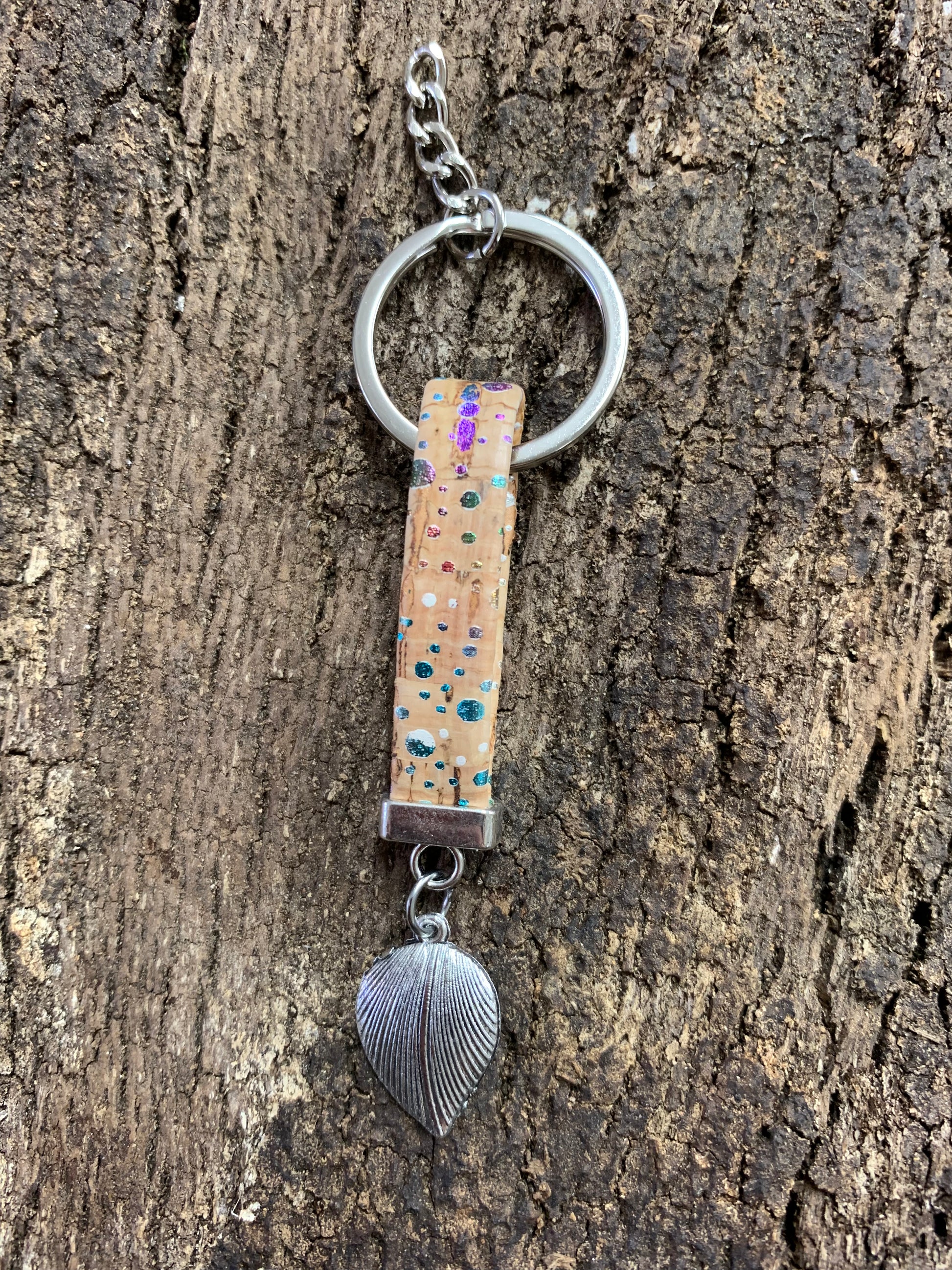 Porte-clé en liège breloque Feuille d'Elégance Multicolor