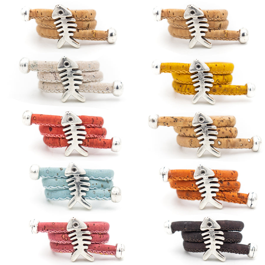 Ensemble de bagues en liège Poissons différents coloris